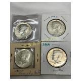 Four 1964 Kennedy Half Dollar Coins in 90% Silver