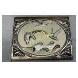 Rectangular Silver-Tone Metal Plaque with Bird and