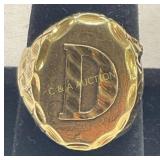 Gold-Tone Script Initial D' Signet Ring with Etch