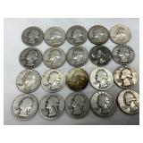 20 90% Silver Washington Quarters, 1934-1964