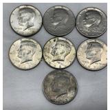 7 40% Silver Kennedy Half Dollars (1965-1972)