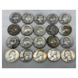 20 Washington Quarters, 90% Silver, 1935-1964