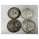 4 Pre-1964 90% Silver Walking Liberty Half Dollars