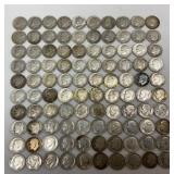 100 90% Silver U.S. Dimes, Including 99 Roosevelt