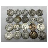 20 Pre-1964 90% Silver Washington Quarters (1935-1