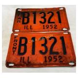 1952 Illinois License Plates with Matching Front a
