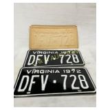 Matching Pair of 1972 Virginia License Plates with