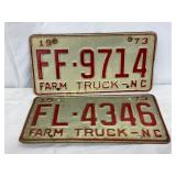 Two 1973 North Carolina Farm Truck License Plates