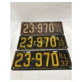 Three Matching Illinois License Plates, Two Dated