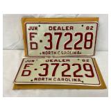 1982 New Old Stock North Carolina Dealer License P