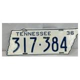 1936 Restored Tennessee License Plate with State O