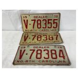 Three 1979 North Carolina Dealer License Plates