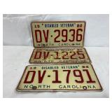 Three North Carolina Disabled Veteran License Plat