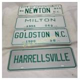 Four North Carolina City License Tags Dated 1984,