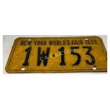 1939 New York Worldï¿½s Fair License Plate 1W-153