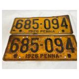 1926 Pennsylvania License Plates with Matching Emb