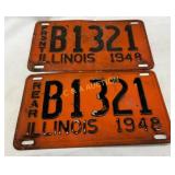 Illinois 1948 Matching Pair of License Plates ï¿½B 1