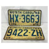 Two 1972 North Carolina License Plates