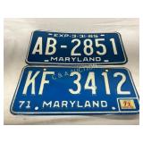 Maryland License Plates, 1965 and 1971
