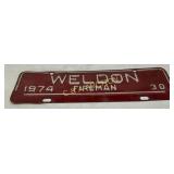 1974 Weldon NC Fireman Tag