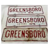 Three Greensboro City Tags, Two Dated 1975, One Un