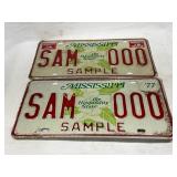 1977 Mississippi Sample License Plates ï¿½SAM 000ï¿½