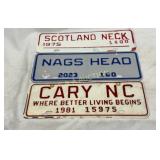 Three North Carolina License Plates: Scotland Neck