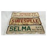 Three North Carolina City License Tags (1976, 1977