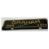 1965 Graham City Tag License Plate with Embossed T