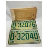 1978 North Carolina License Plates with Original E