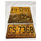 Three North Carolina License Plates, 1956 and 1966