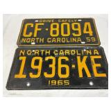 North Carolina License Plates, 1959 and 1965
