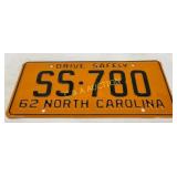 Restored 1962 North Carolina License Plate SS-780