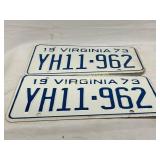 Matching 1973 Virginia License Plates ï¿½ YH11-962