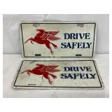 Two ï¿½Drive Safelyï¿½ Metal License Tags with Pegasus