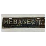 Mebane, North Carolina City License Plate Dated Ma