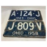 Two Ohio License Plates Dated 1963 and 1958