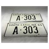 Matching 1965 South Carolina License Plates ï¿½ A-30