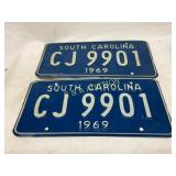 1969 South Carolina Matching License Plates CJ 990