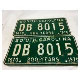 Matching 1970 South Carolina License Plates ï¿½ DB 8
