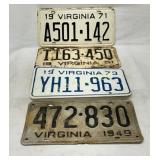 4 Virginia License Plates (1949, 1951, 1971, 1973)
