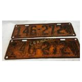 Matching Pair of Embossed License Plates with Numb