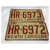 1970 North Carolina License Plates with Consecutiv