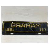 1961 Graham City License Plate with Raised Letteri