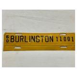 1960 Burlington Repainted City License Tag