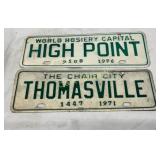 Metal Tags for High Point (1976) and Thomasville (