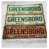 Greensboro City Tags from 1968, 1971, and 1974
