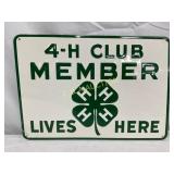Embossed Metal 4-H Club Member Lives Here' Sign,