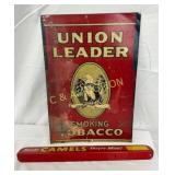 Two Vintage Metal Advertising Signs: Union Leader