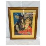 Framed Peach Snuff Advertisement with Girl and Hor